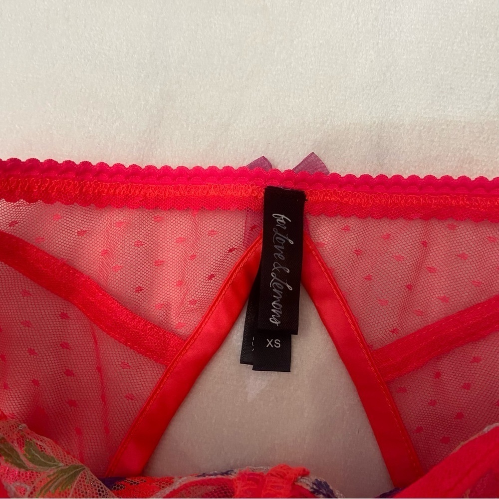 New! For Love and Lemons Zinnia Red Floral Garter Belt Neon 3794 - Picture 4 of 8